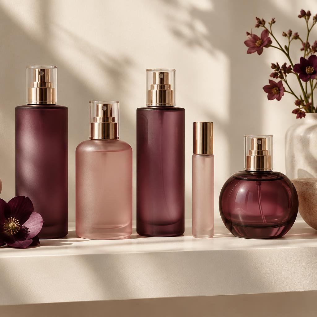Plum and blush body mists and travel atomizers